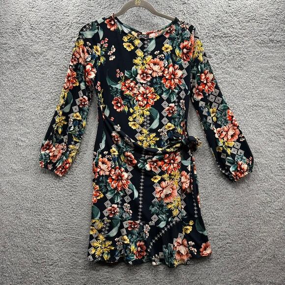 ECI New York Women's Medium Floral Wrap Dress Long Sleeves Comfortable Work‎ - Picture 1 of 10
